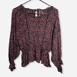 Anthropologie Floral Blouse Black and Orange XS